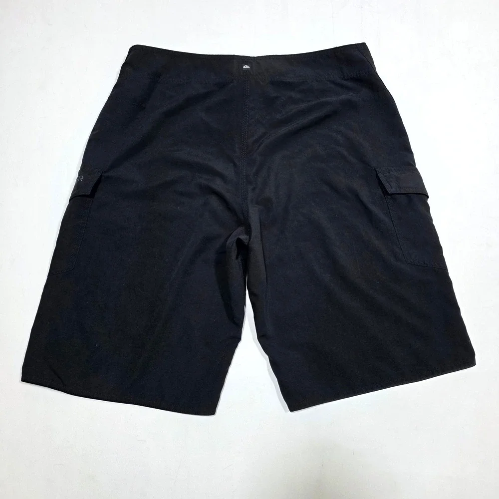 Quiksilver Boardshorts Mens 34 Black Cargo Pocket Recycled Swim Trunks Surfwear